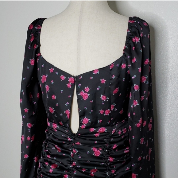 NEW Forever 21 Woven Floral Pink Black Lace Up Bodice Spring Summer Bohemian - Picture 9 of 11